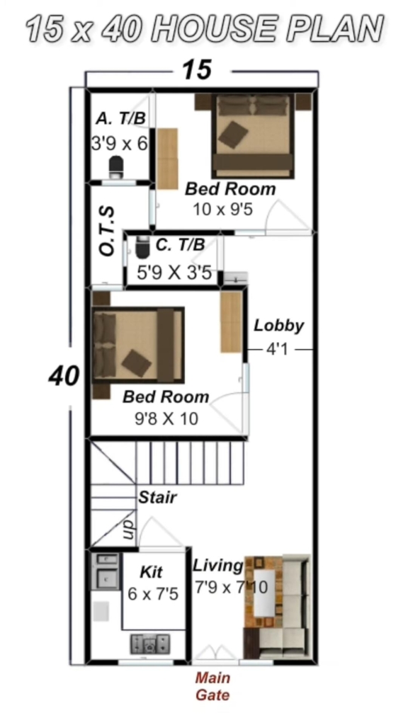 15X40 house plan 2bhk