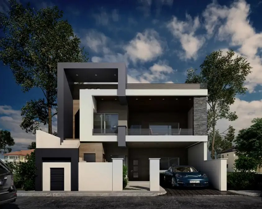 Front House Elevation Design with Car Parking