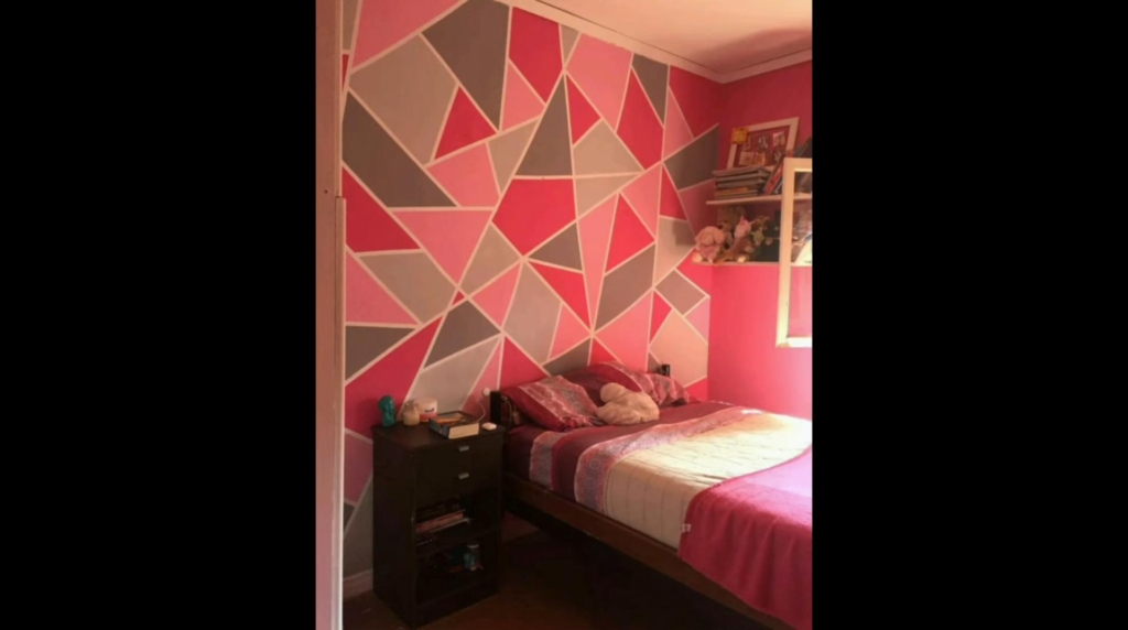 Light pink with cool pink wallpaper on bedroom walls